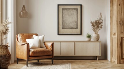 Frame painting and chair in modern minimalist living room