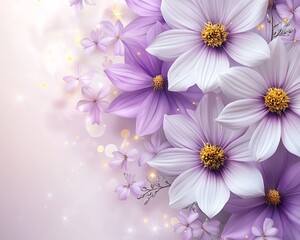 Fototapeta premium Delicate Purple Flowers, Soft Background, Sparkling Design