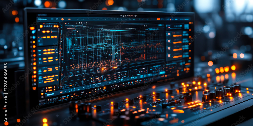 Poster advanced industrial software interface for automation and digital data management in modern high-tec