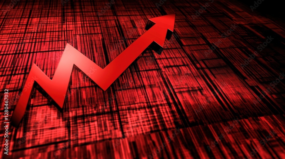 Poster abstract representation of growth and progress with a red upward arrow on textured background