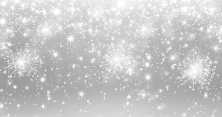 Fototapeta premium Sparkling Snowflakes Gently Falling on a Soft Grey Background Creating a Magical and Calm Winter Atmosphere for Seasonal Celebrations and Festive Events