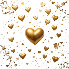 Obraz premium Golden Hearts: Love, Romance, Valentine's Day isolated on transparent background