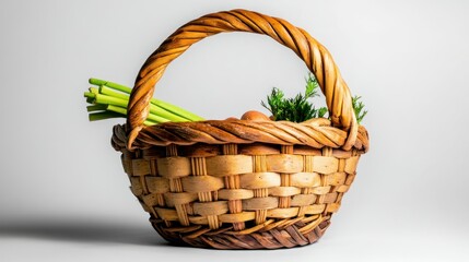 Obraz premium High-quality isolated image of an organic vegetable basket, placed on a pure white background, perfect for graphic design or advertising purposes