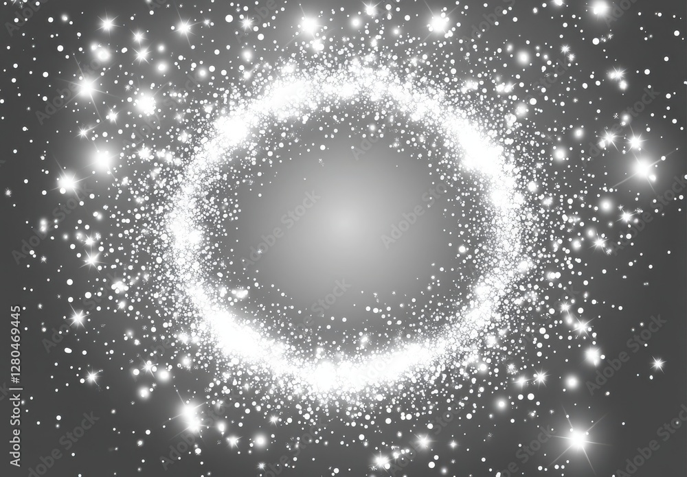 Poster stellar circular sparkling light effect with glowing particles and bokeh in a dark space background 