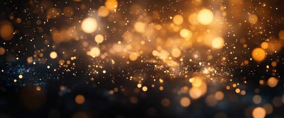 Obraz premium Stunning Abstract Background of Shimmering Golden Bokeh Lights with a Dark Texture Creating a Dreamy and Enchanting Atmosphere for Various Designs