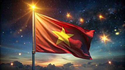 Witness Vietnam's flag in stunning 4K UHD night footage.  Slow-motion waves create a mesmerizing loop.