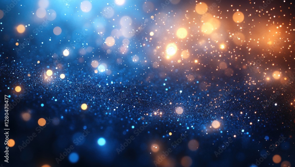 Poster stunning abstract background with shiny bokeh lights in blue and orange colors, creating a magical a