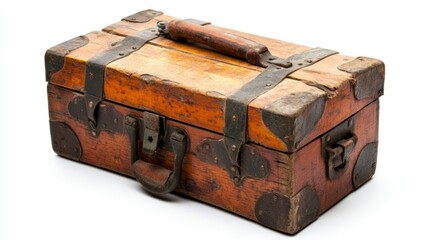 High-resolution image of a wooden toolbox against a white backdrop, perfect for e-commerce, catalogs, and promotional content