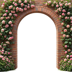 Brick Archway with Climbing Roses isolated on transparent background