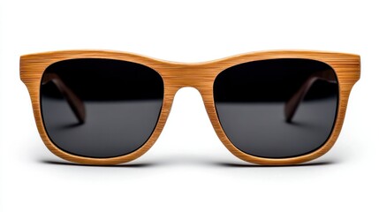 Professional image of a bamboo sunglasses frame with a seamless white background, perfect for branding, packaging, and advertising