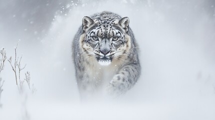 AI Generate A Snow Leopard Stealthily Moving Through A Blizzard