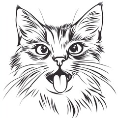 Obraz premium A mischievous kitten's playful face, tongue out, in a captivating line art style.