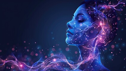 Woman with Closed Eyes and Glowing Particles