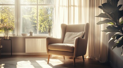 Fototapeta premium A tranquil Dutch-style living room with a mocha-colored