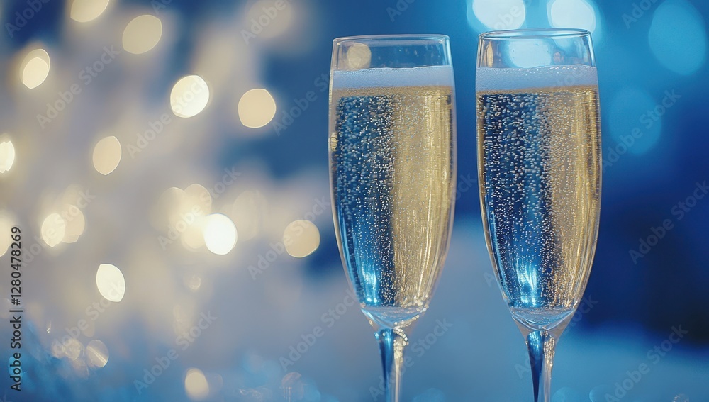 Poster two sparkling flutes of champagne with bokeh background creating a festive and celebratory atmospher