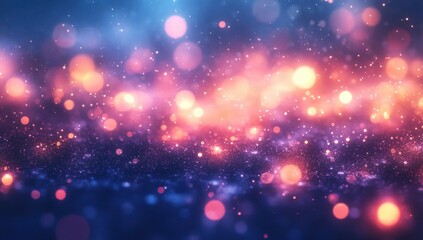 Obraz premium Vibrant Abstract Background with Glowing Bokeh Lights and Sparkling Dust in a Dreamy Color Palette of Blue, Purple, Pink, and Orange