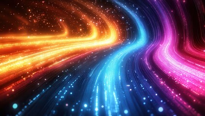 Obraz premium Vibrant Abstract Digital Background with Colorful Lines and Glowing Particles for Creative Projects and Design Applications