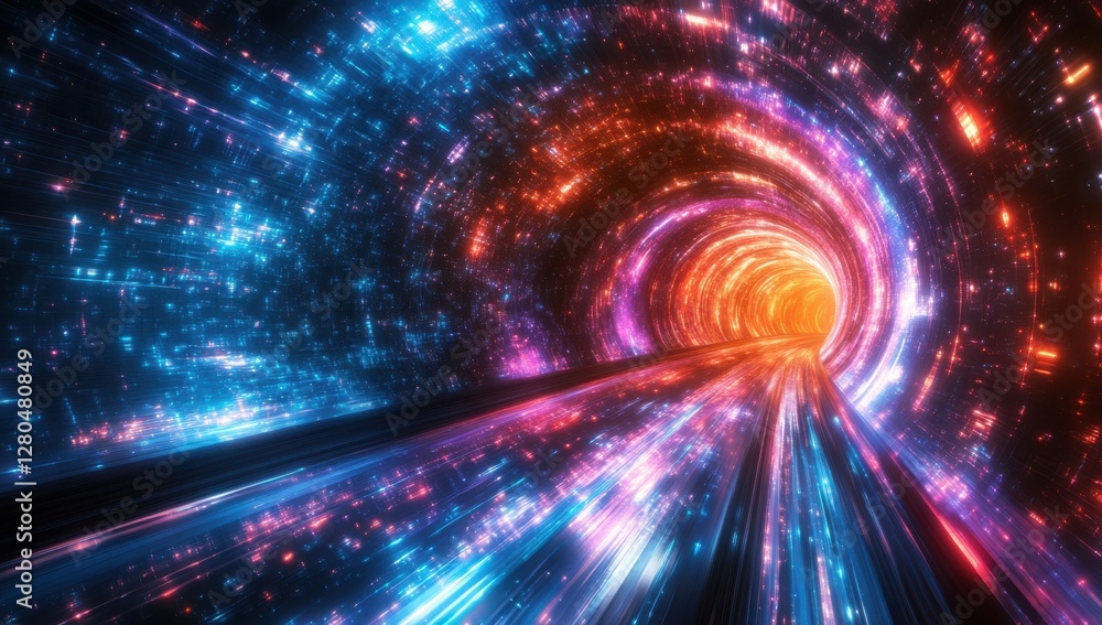 Aufkleber vibrant abstract tunnel of light transitioning through space-time in a futuristic digital universe f