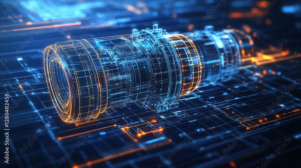 Poster futuristic digital representation of a mechanism with circuit design