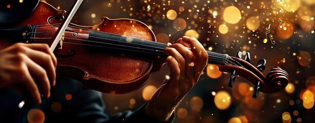 Elegant violin performance in magical lighting.