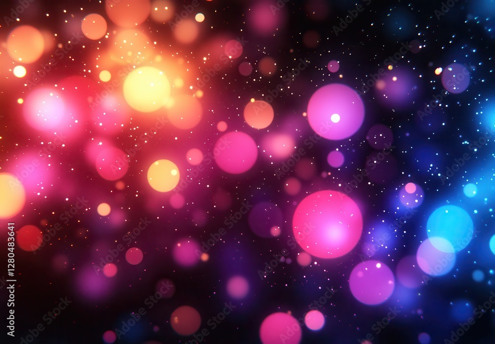 Poster vibrant colorful bokeh lights on a dark background creating a magical and whimsical atmosphere for c