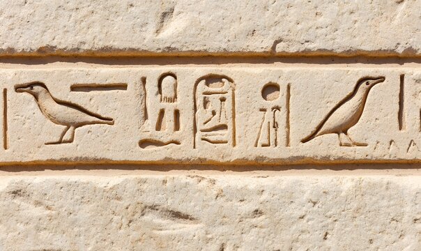 An ancient Egyptian inscription featuring beautifully carved hieroglyphs, Generative AI - Powered by Adobe