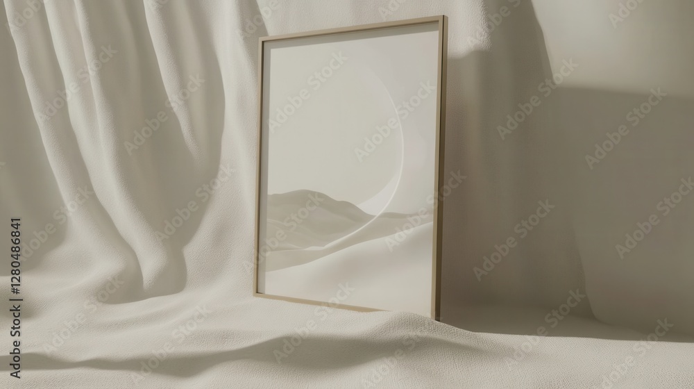 Aufkleber minimalist frame with reflection on soft textured fabric background