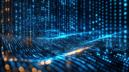 Futuristic Digital Data Network in Blue and Orange Light Waves for Tech Innovation. Generative Ai