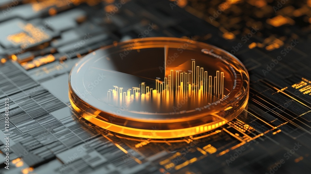 Poster abstract representation of digital data analysis with glowing orange elements on a dark background