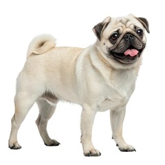 pug Small dog standing on white surface adorable puppy with cute expression pet portrait in bright environment