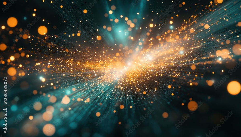 Poster vibrant starry explosion with bright particles and light rays in a cosmic scene creating a dazzling 