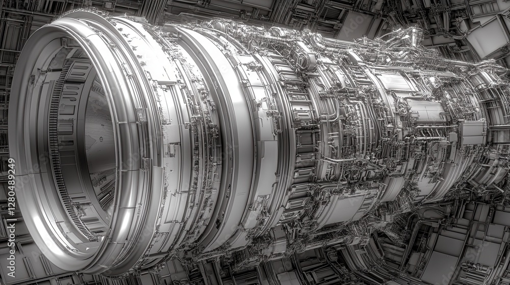 Poster intricate engine component in high-tech futuristic environment
