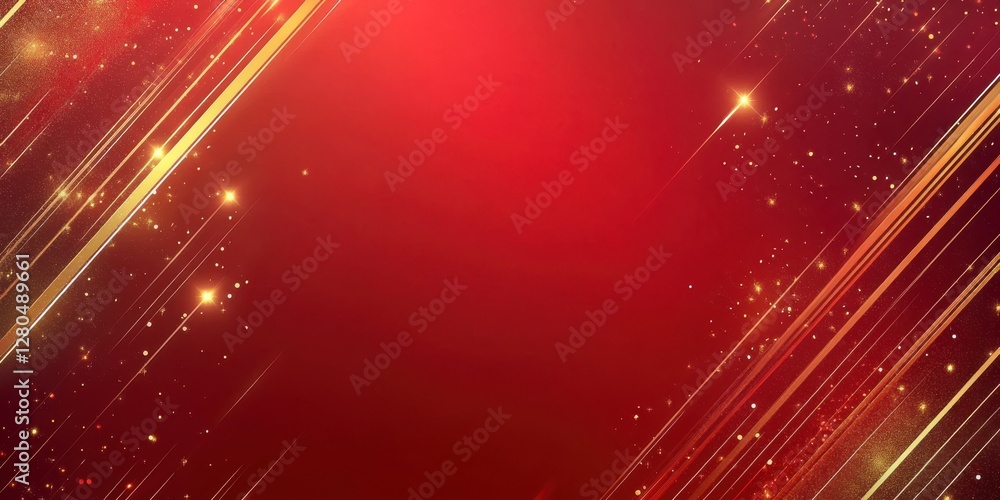 Poster vivid red background with radiant sparks and golden light trails creating an elegant atmosphere for 