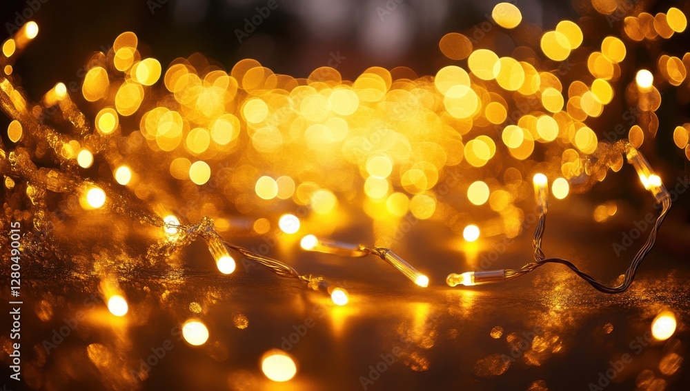Aufkleber warm and glowing string lights creating a magical atmosphere in soft focus on a dark background for 