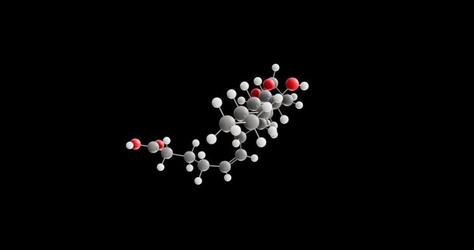 Thromboxane A2 molecule, rotating 3D model of txa2, looped video on a black background