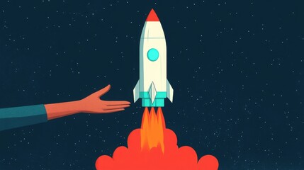 Obraz premium A vibrant illustration of a rocket launching into space, symbolizing innovation, exploration, and the future of technology.