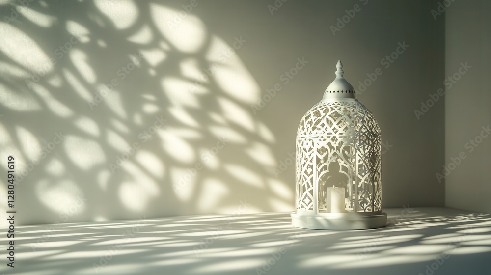 Poster elegant decorative lantern with intricate design and soft shadows