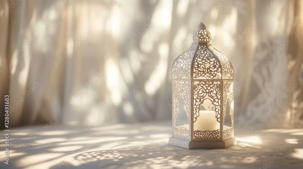 Poster elegant white lantern with intricate design on soft background