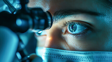 Surgeon's meticulous craft in vision correction during microsurgery procedure on an eye with advanced tools and equipment
