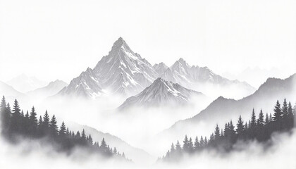 Obraz premium Misty mountain landscape sketch with jagged peaks, atmospheric depth