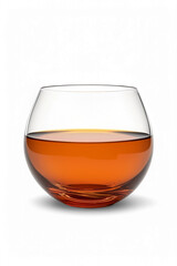 Glass of amber whiskey on transparent background with reflections