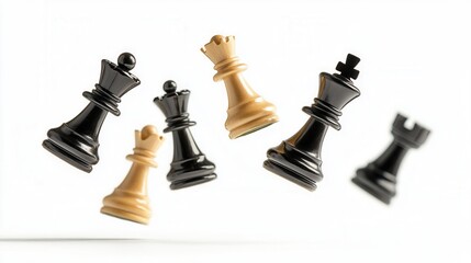 Floating Chess Pieces on White Background for Strategic Concept
