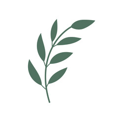 Abstract tree branch with leaves, palm leaf. Trendy tree branch isolated on white background. Vector icon. Flat design. Graphic print. Hand drawn leaf