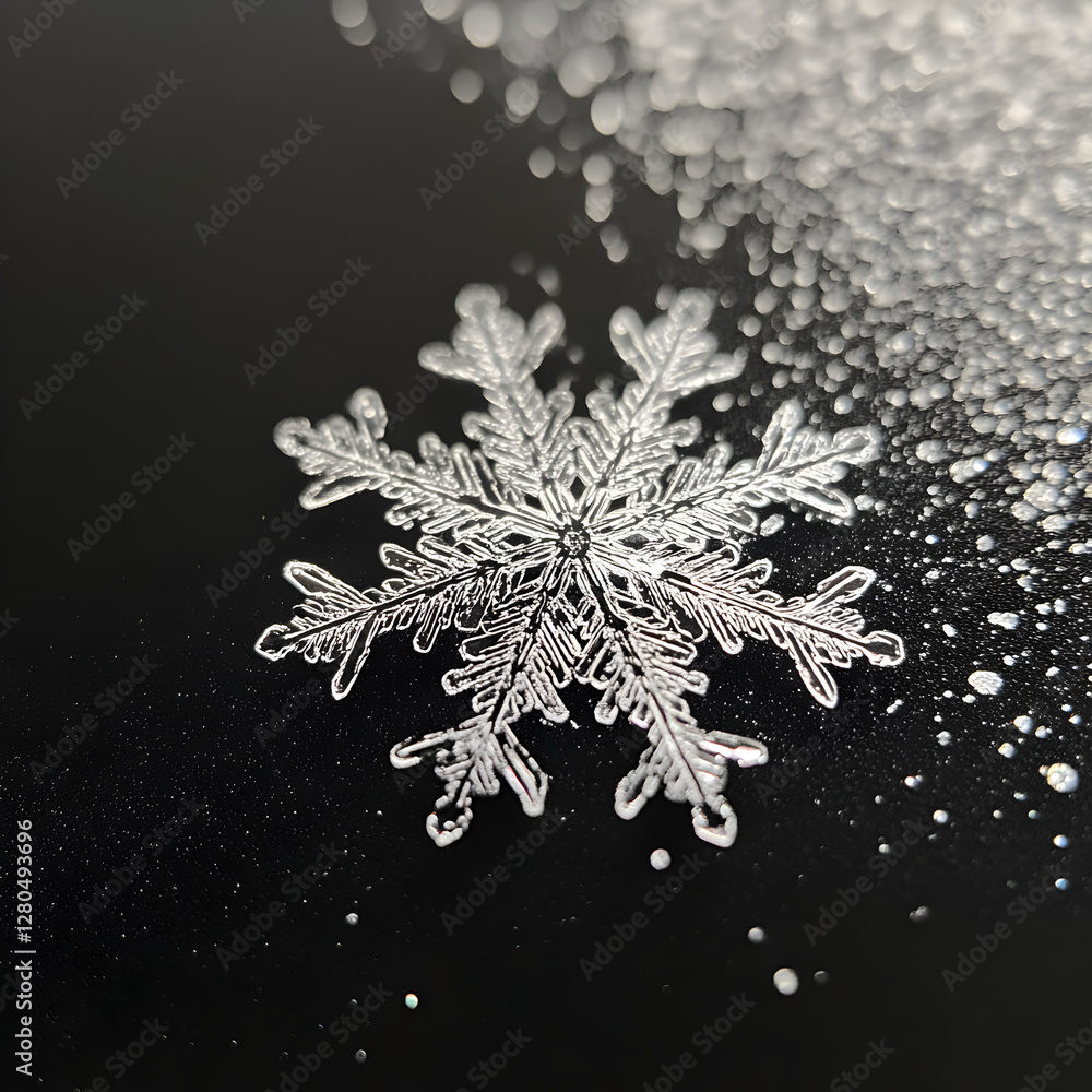 Poster snowflake's delicate dance: a detailed macro view captures the intricate, symmetrical beauty of a si