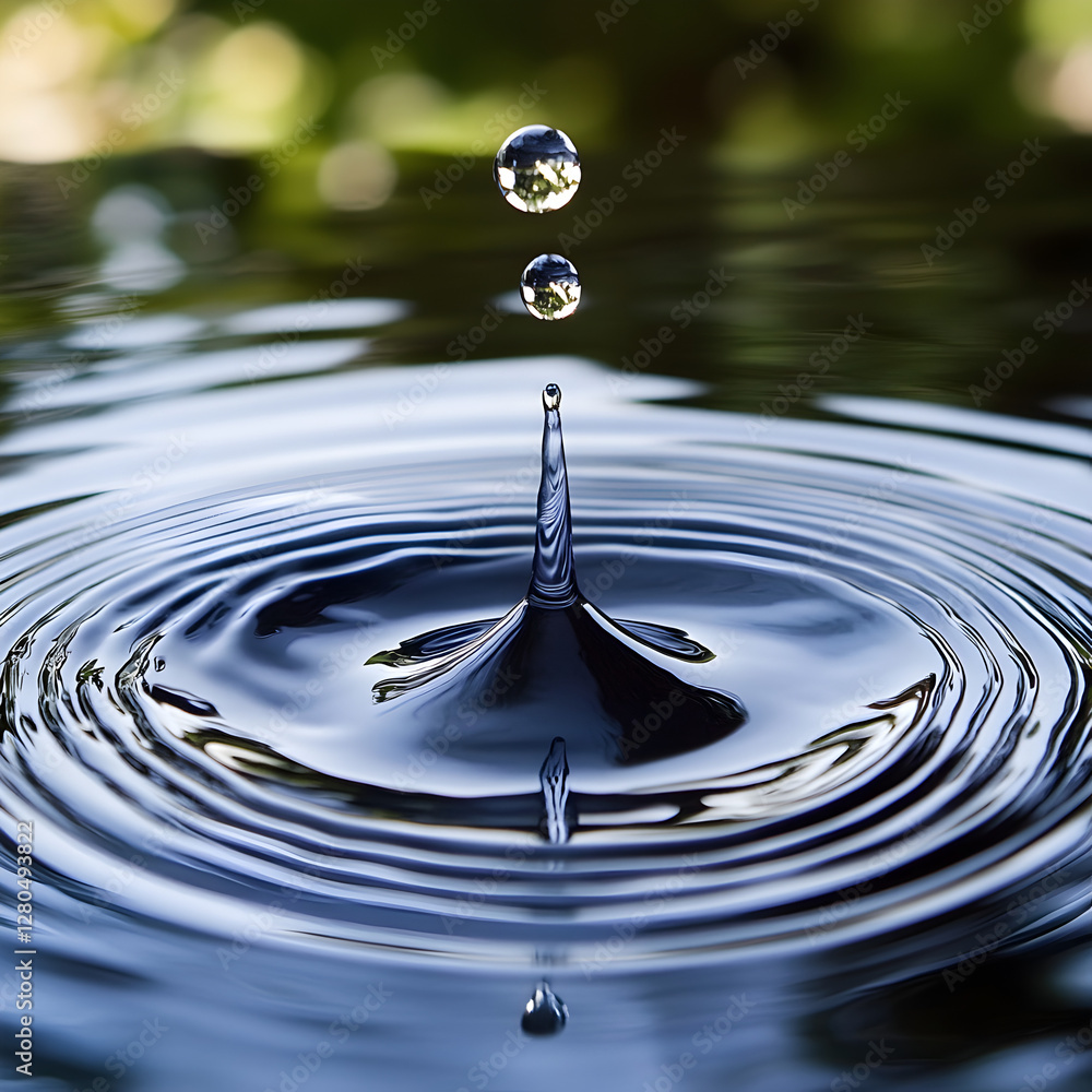 Poster water drop: a close-up captures the captivating moment a single water drop impacts a tranquil surfac