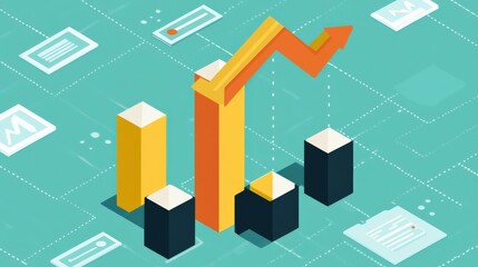Colorful infographic illustrating rising statistics with bar graphs and charts on a teal background