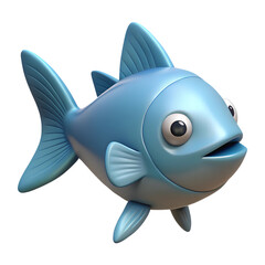 Obraz premium Blue fish. 3d rendering isolated on white background. Cartoon plastic style icon