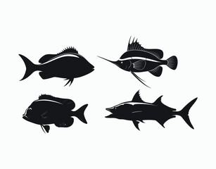 Abstract Saltwater Fish Silhouette Collection Vector Template