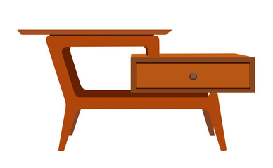 Bedside table, nightstand, home cabinet furniture, interior design icon for living room, bedroom in Mid Century Modern Retro style. Flat vector illustration isolated
