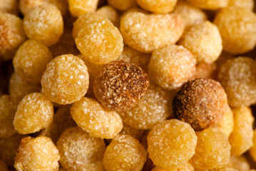 Primo piano di fregula sarda, tradizionale pasta mediterranea, cibo italiano 